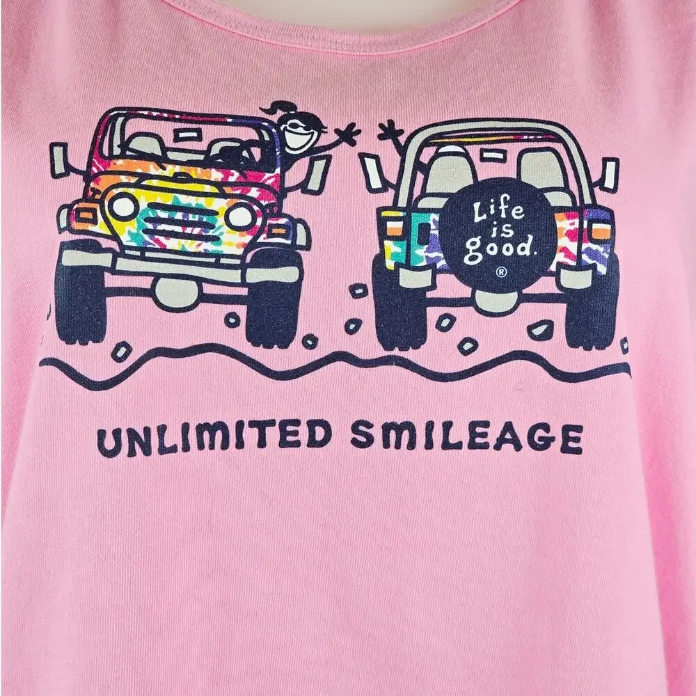 Life is Good Crusher Tee Pink Unlimited Smileage Tank Top XXL - Picture 2 of 5
